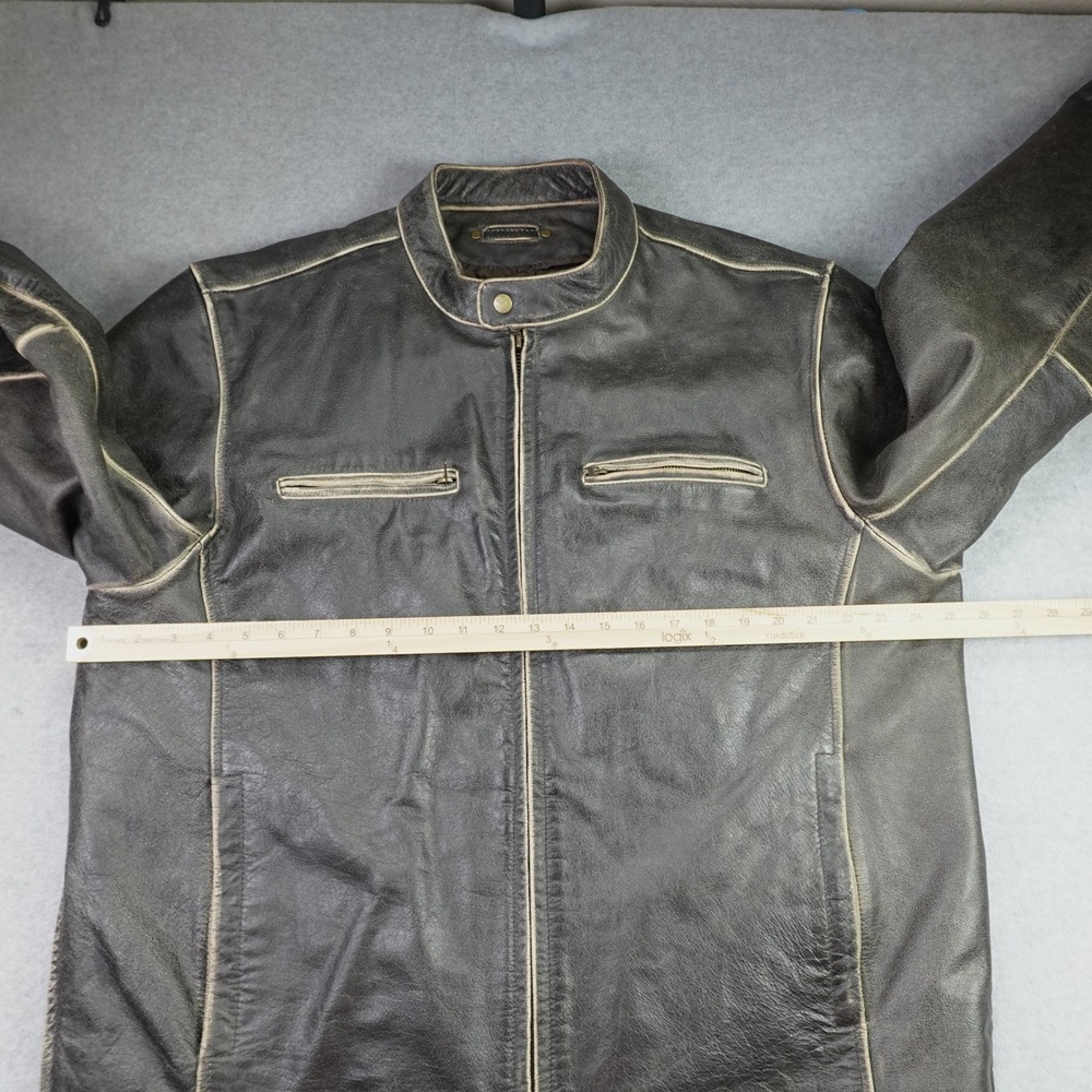 River Road Jacket Mens 48 Black Distressed Leather Motorcycle Cafe Racer - Picture 10 of 15